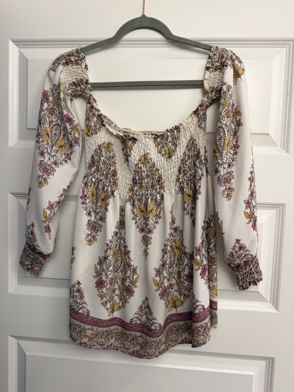 Show Me Your MuMu Cream Floral Smocked Peasant Top